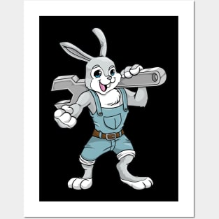 Funny mechanic rabbit with a wrench Posters and Art